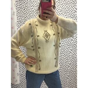 Vintage Santoria by Diffusion Sweater silk lambswool blend Cream Beaded nwt